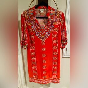 Donna Morgan Red Multicolor Printed Tunic Top